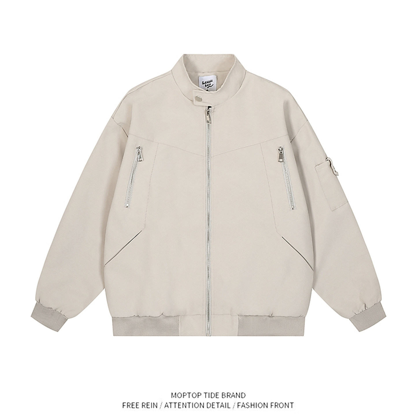 WH先生美式高街立领工装飞行员夹克男潮牌拉链设计感棒球服外套