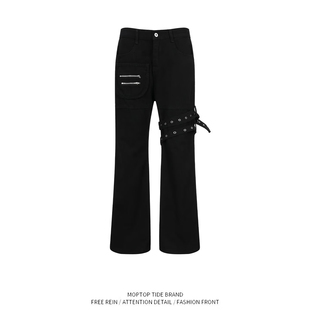 WH春秋2026新款宽松微喇叭裤子男美式高街vibe风牛仔裤男潮牌痞帅