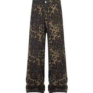 美式复古豹纹休闲裤男生春季设计感痞帅高级感裤子潮牌宽松直筒裤
