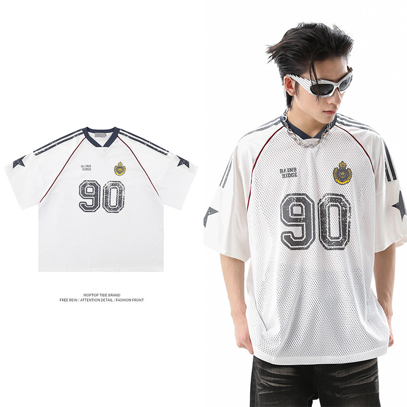 WH先生美式街头t恤男女2024款夏季橄榄球球衣短袖宽松休闲上衣