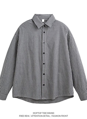 美式复古经典黑色格子衬衫男女春季宽松休闲cleanfit长袖衬衣外套