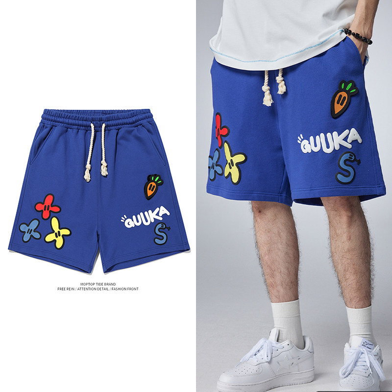 WH先生美式潮牌休闲男士夏季短裤美式简约印花宽松抽绳运动五分裤