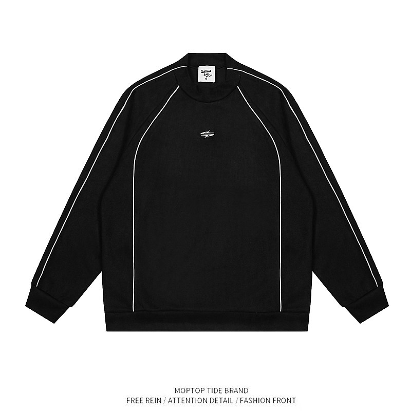 WHXS美式高街反光条麂皮绒卫衣男潮牌设计感宽松运动圆领上衣