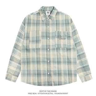 WH先生国潮牌格子长袖衬衫男女款宽松美式复古防晒衬衣外套