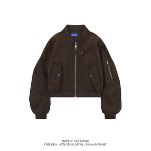春秋季潮牌宽松情侣机能风棒球服外套衣服美式棕色飞行员夹克女男