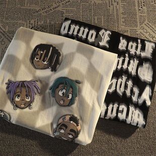 纯棉重磅美式街头卡通短袖t恤男女ins宽松欧美风潮牌情侣半袖上衣