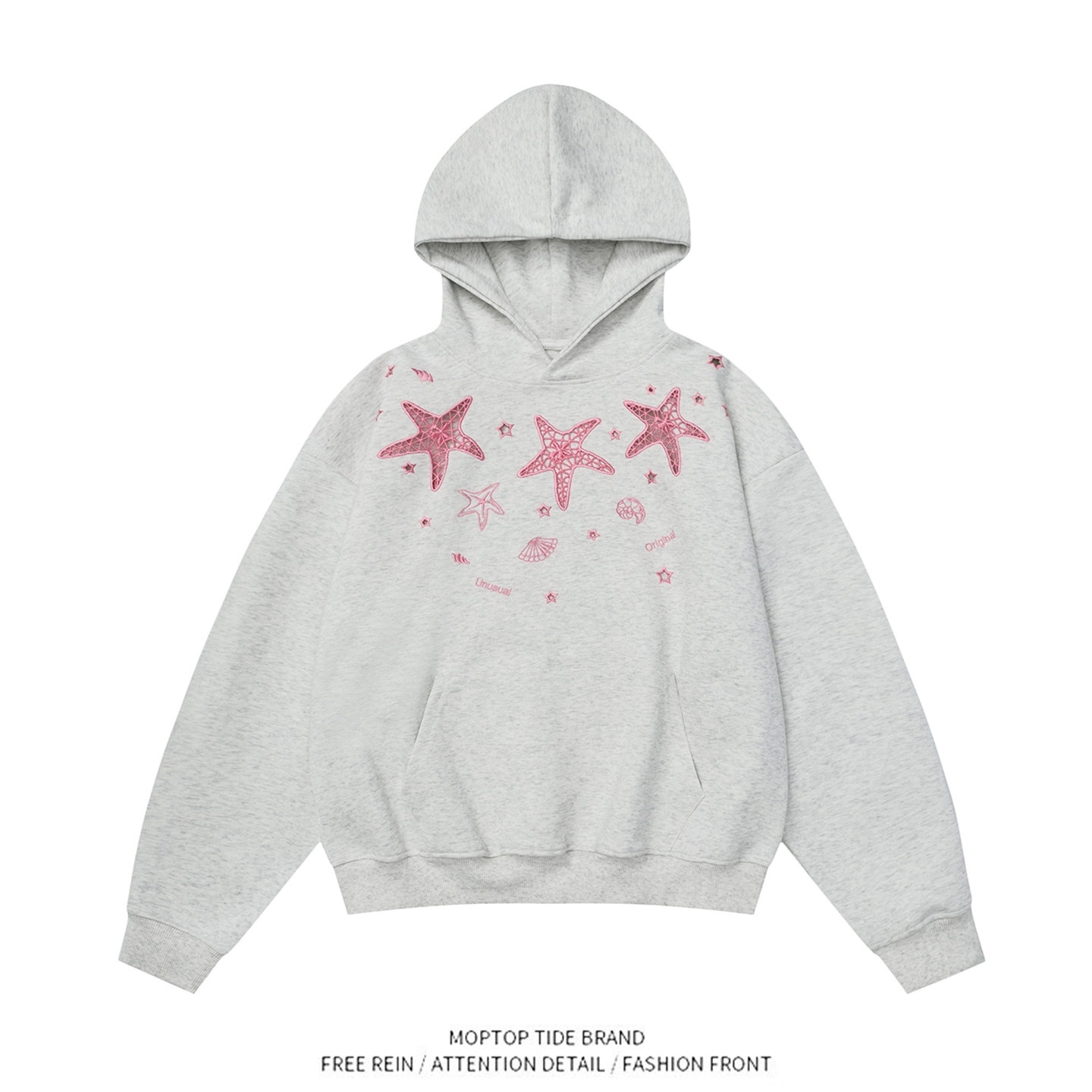 WH先生 2025韩系镂空星星刺绣连帽卫衣秋季宽松宽松慵懒套头帽衫