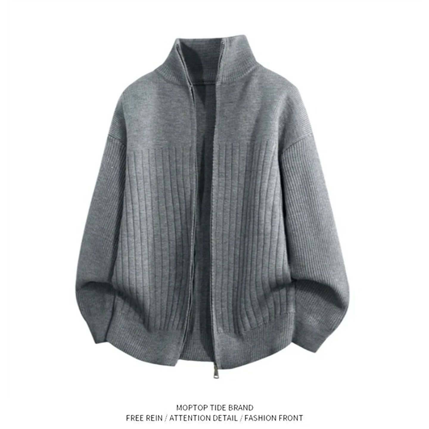 WHXS纯色拉链开衫男针织衫秋冬季爆款修身毛衣外套男立领半高外搭