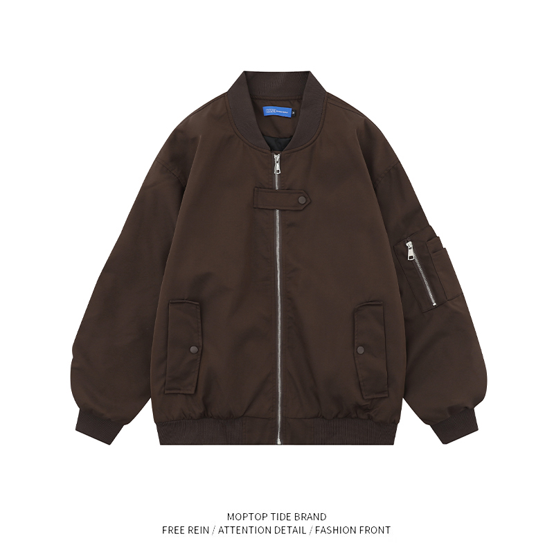 美式棕色飞行员夹克女男春秋季潮牌宽松情侣机能风棒球服外套衣服