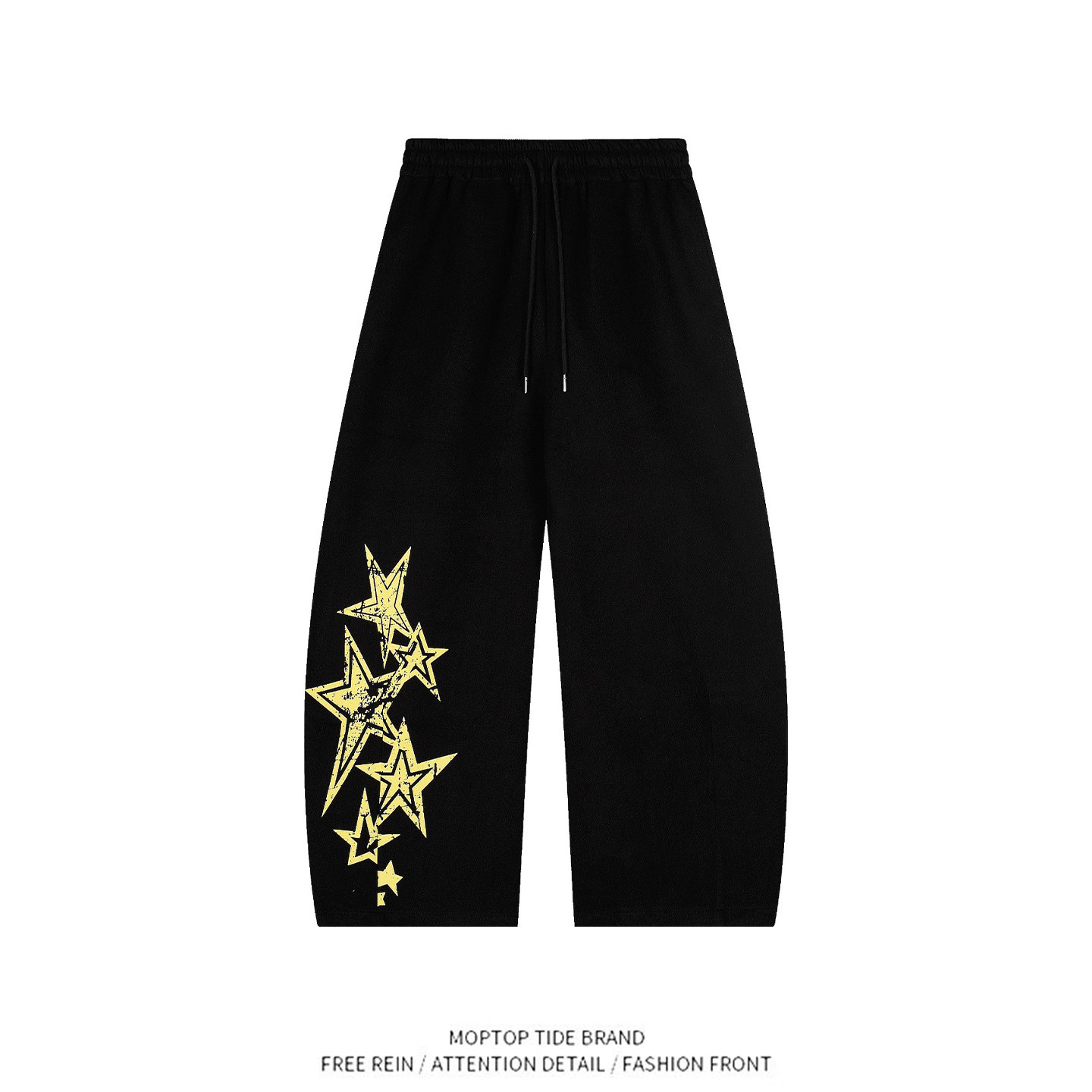 WHXS美式慵懒风星星印花抽绳阔腿卫裤男女休闲垂感百搭拖地长裤潮