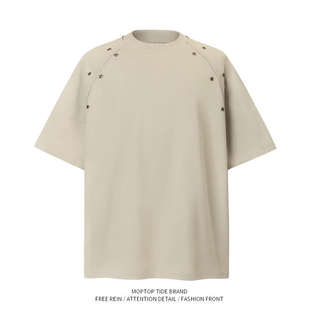 美式高级星星铆钉设计感新款短袖男女夏季体恤宽松小众百搭