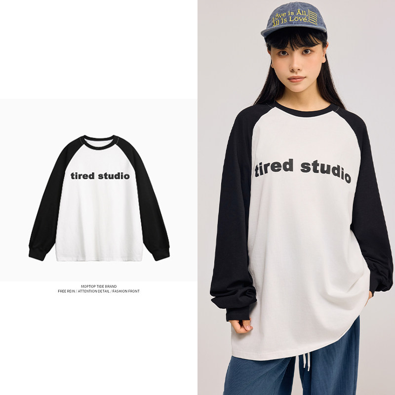 美式潮流长袖t恤男女初秋学院风打底衫圆领套头衫男休闲上衣