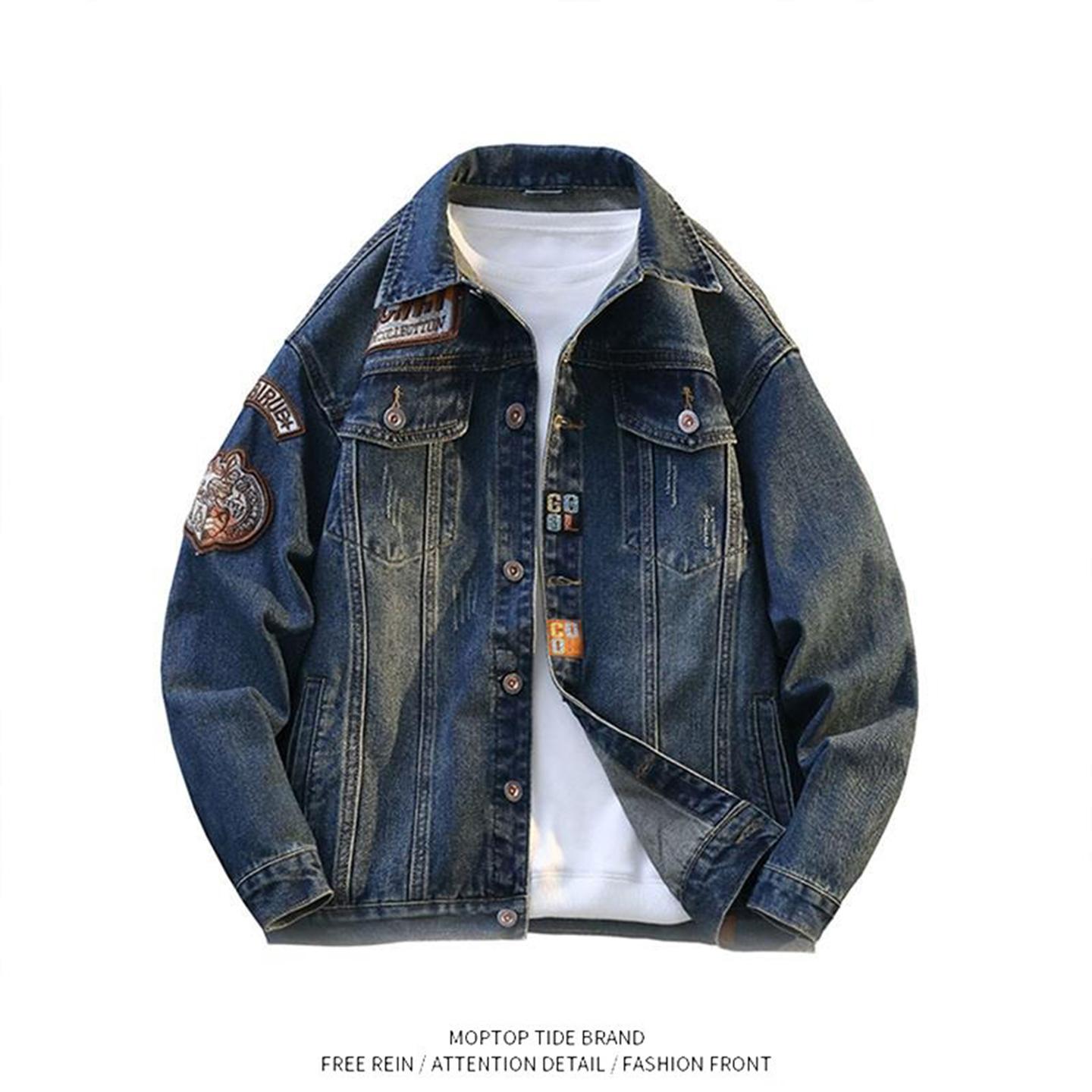 2025秋季牛仔外套男修身外衣珠片刺绣印花欧洲男士夹克潮牌上衣