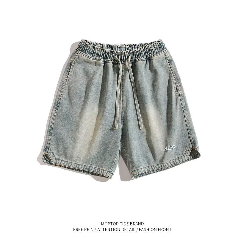 WH先生港风复古牛仔短裤男2025夏季新款宽松潮牌水洗工装五分裤子
