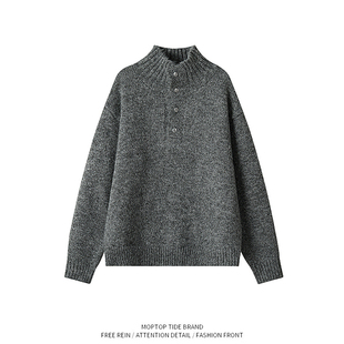 WHXS复古老钱风纽扣立领毛衣男女潮牌秋季宽松情侣休闲针织衫