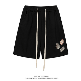 宽松情侣 复古字母贴布刺绣运动休闲短裤 WH先生橄榄球 乐趣