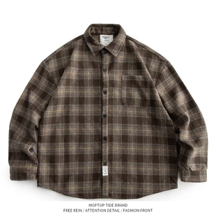 美式潮牌格子衬衫男春秋长袖内搭外套男2025新款复古休闲打底衬衣