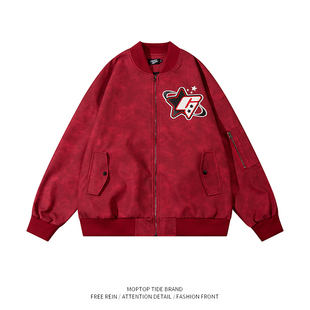 WH先生麂皮绒美式复古潮牌情侣棒球服男女飞行员bf工装夹克外套