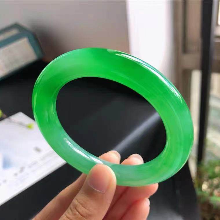 她与翡翠天然a货冰种老坑种阳绿辣绿帝王绿手镯正品支付鉴定复检