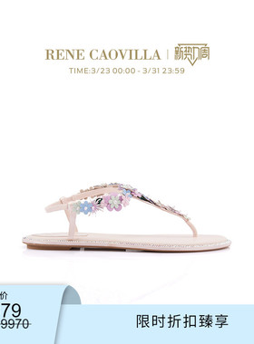 【限时折扣】RENE CAOVILLA ROXANNE系列花朵夹趾平跟凉鞋