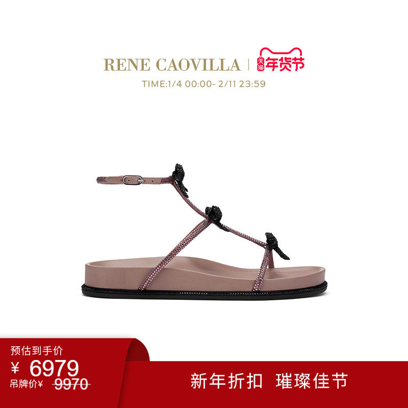 【新年折扣】RENE CAOVILLACATERINA系列水钻女士平底凉鞋,女鞋,时装凉鞋,淘宝优惠券,粉丝福利购,淘宝优惠卷