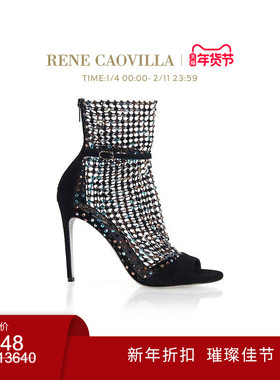 【新年折扣】RENE CAOVILLA GALAXIA 黑色水钻细高跟女士凉鞋