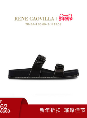 【新年折扣】RENE CAOVILLA ASTRID系列黑色厚底水钻平底凉拖