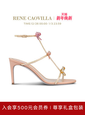 【礼物】RENE CAOVILLA CATERINA系列水钻蝴蝶结女士高跟凉鞋