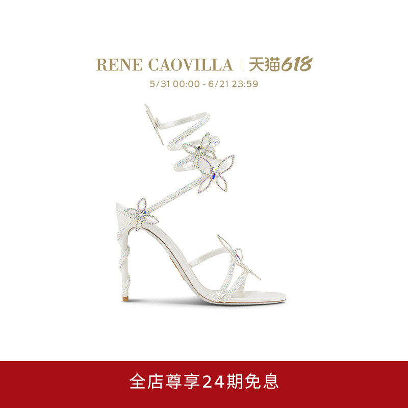 【礼物】RENE CAOVILLA MARGOT系列水钻绑带高跟凉鞋