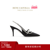 LILY系列黑色尖头水钻女士露跟凉鞋 CAOVILLA 折扣倒计时 RENE