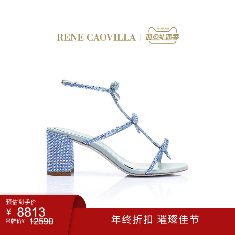 【年终折扣】RENE CAOVILLA CATERINA系列粗跟水钻女士凉鞋