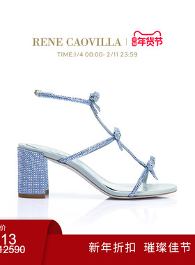 【新年折扣】RENE CAOVILLA CATERINA系列粗跟水钻女士凉鞋