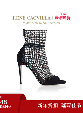 【新年折扣】RENE CAOVILLA GALAXIA 黑色水钻细高跟女士凉鞋