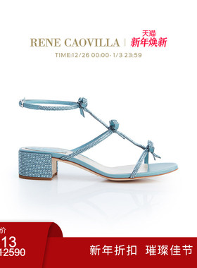 【新年折扣】RENE CAOVILLA CATERINA系列蓝色水钻女士高跟凉鞋