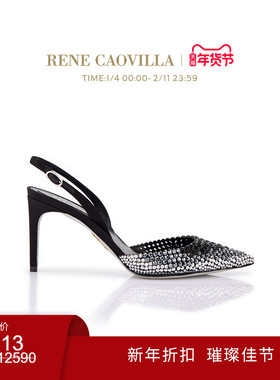 【新年折扣】RENE CAOVILLA JACKIE系列水钻黑色尖头高跟鞋
