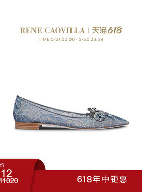 【618折扣】RENE CAOVILLA VENEZIANA蓝色尖头女士芭蕾舞鞋