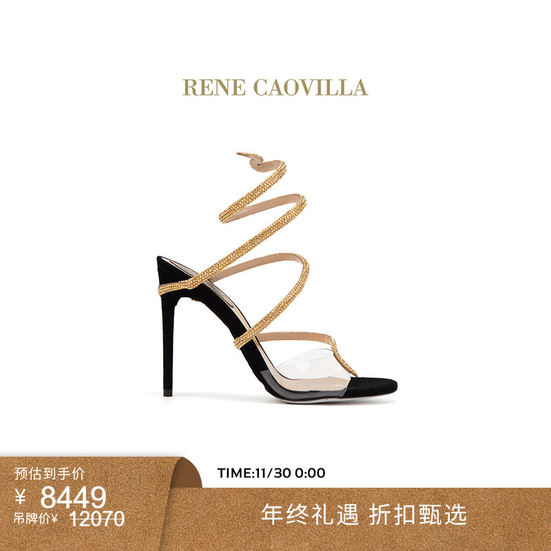 【年终折扣】RENE CAOVILLA MARGOT系列水钻金色女士高跟凉鞋