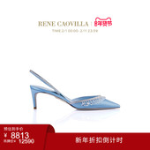 CAOVILLA蓝色水钻尖头女士高跟凉鞋 折扣倒计时 RENE
