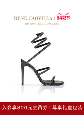 【礼物】RENE CAOVILLA CLEO系列黑色水钻超高跟水钻凉鞋RC