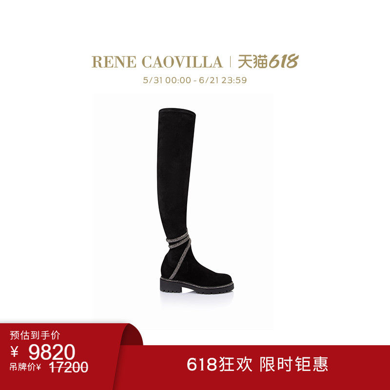【618折扣】RENE CAOVILLA CLEO系列水钻黑色长靴女士