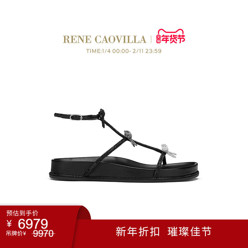 【新年折扣】RENE CAOVILLA CATERINA系列水钻女士平底凉鞋,女鞋,时装凉鞋,淘宝优惠券,粉丝福利购,淘宝优惠卷