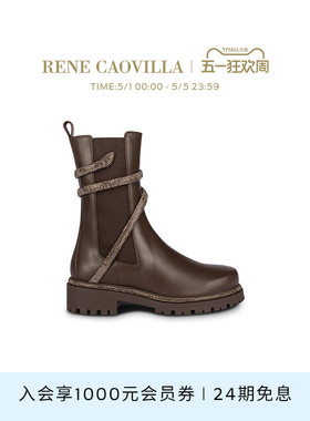 【礼物】RENE CAOVILLA CLEO系列水钻圆头靴子RC时尚机车靴