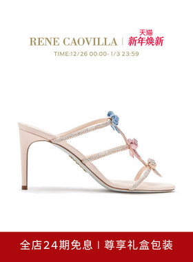 【礼物】RENE CAOVILLA CATERINA系列水钻蝴蝶结女士高跟凉鞋
