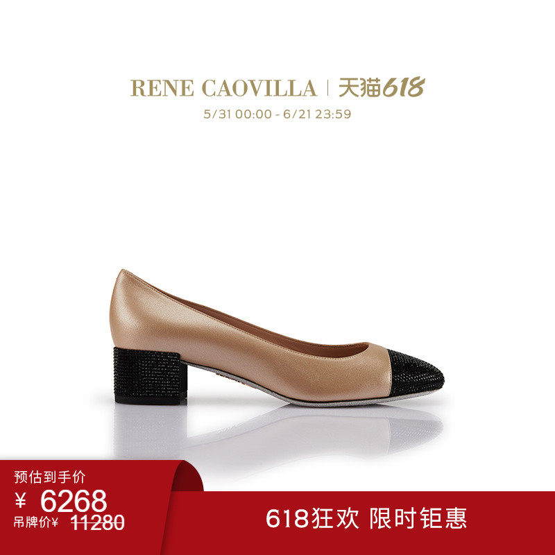 【618折扣】RENE CAOVILLA BONNIE系列水钻粗跟高跟鞋
