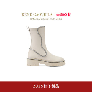 CAOVILLA RENE ONDA系列白色水钻圆头女士短靴 秋冬新品