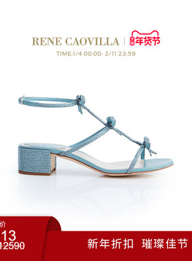 【新年折扣】RENE CAOVILLA CATERINA系列蓝色水钻女士高跟凉鞋