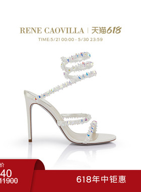【618折扣】RENE CAOVILLA FROZEN系列白色蛇形超高跟女士凉鞋