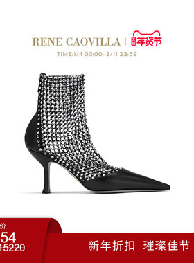 【新年折扣】RENE CAOVILLA GALAXIA系列黑色水钻细高跟凉鞋
