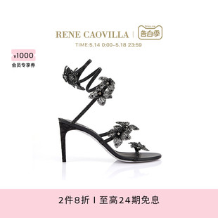 RC女鞋 RENE CAOVILLAFLORIANE黑色水钻高跟凉鞋