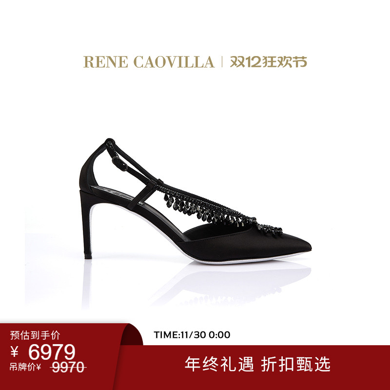 【年终折扣】RENE CAOVILLA CHANDELIER系列黑色缎面高跟鞋